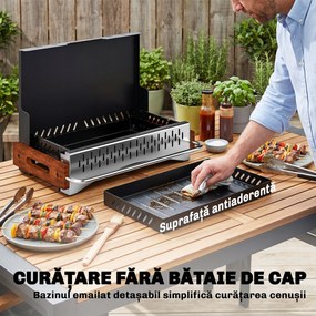 Outsunny Grătar Portabil cu Cărbune, Tava Detașabilă, din Oțel Inoxidabil și Metal, 50,5x34x33 cm, Negru | Aosom Romania