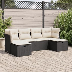 3325322 vidaXL Set mobilier de grădină cu perne, 6 piese, negru, poliratan