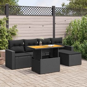 vidaXL Set mobilier de grădină cu perne, 6 piese, negru, poliratan