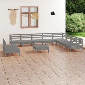 3083141 vidaXL Set mobilier de grădină, 11 piese, gri, lemn masiv de pin