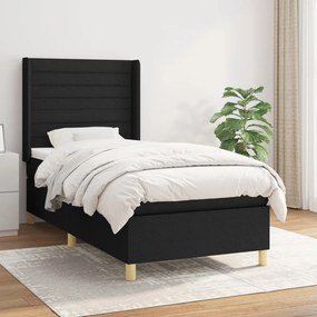 Pat box spring cu saltea, negru, 90x190 cm, textil Negru, 90 x 190 cm, Benzi orizontale