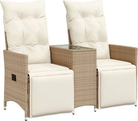 vidaXL Canapea de grădină rabatabilă 2 locuri, cu masă, bej, poliratan