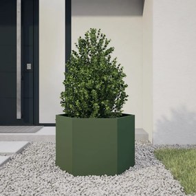 vidaXL Jardinieră grădină verde măsliniu 69x60x45 cm oțel hexagonal