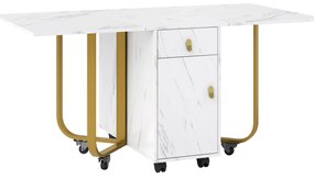 Masă de bucătărie versatilă și pliabilă, Alb+Auriu | Aosom Romania