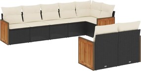 vidaXL Set mobilier de grădină cu perne, 8 piese, negru, poliratan
