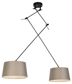 Lampă suspendată neagră cu abajururi din in taupe 35 cm cu 2 lumini - Blitz