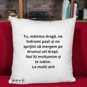 Cadou pentru Mama - Perna Personalizata Mamico Draga Te Iubim La Multi Ani cu Text Negru, 40x40 cm, Alb Pufos, Husa Detasabila, Perna Inclusa, BEKZ®