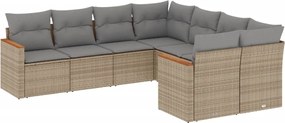 vidaXL Set canapele de grădină, 8 piese, cu perne, bej, poliratan