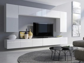 Mobilă pentru sufragerie Providence B133Alb lucios, Alb, Părți separate, Cu comodă tv, Cu componente suplimentare, PAL laminat, 300x43cm, 116 kg