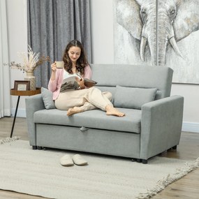 HOMCOM Canapea 2 locuri cu funcție de pat, spătar reglabil, canapea tapițată, aspect catifea, pentru living, dormitor, Gri deschis | Aosom Romania