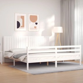 3194787 vidaXL Cadru pat cu tăblie 200x200 cm, alb, lemn masiv
