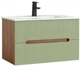 Trent 80 dulap de baie inferior cu chiuvetă ceramică (2 sertare) stejar apus de soare-verde fistic