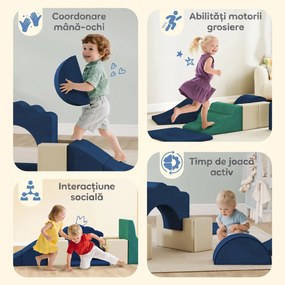 AIYAPLAY Set 7 Blocuri Moi pentru Copii 0,5-3 Ani cu Bază Antiderapantă, din Spumă și Catifea, Albastru | Aosom Romania