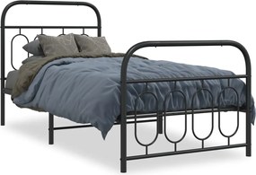 vidaXL Cadru pat metalic cu tăblii de cap/picioare, negru, 90x200 cm