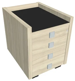 Comodă mobilă Verno 47 x 60 cm cu sticlă, 4 sertare, salcâm / negru