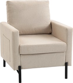 HOMCOM Fotoliu de salon, canapea 1 loc căptușită cu cotieră, șezut lat și picioare din oțel, 73 x 77 x 87 cm, bej | Aosom Romania