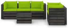 Set mobilier de gradina cu perne gri, 6 piese, lemn tratat bright green and grey, 6