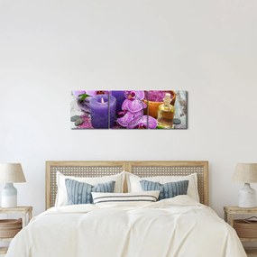 Tablou cu orhidee și lumănări (cu ceas) (90x30 cm)