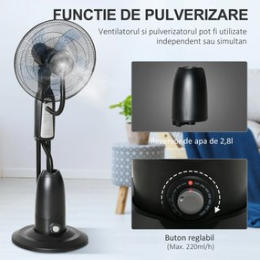 Ventilator Oscilant HOMCOM, Nebulizator 3 moduri, Ф44.5x120cm Negru | Aosom Romania