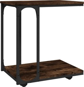 vidaXL Masă laterală cu roți stejar fumuriu 50x35x55,5cm lemn compozit