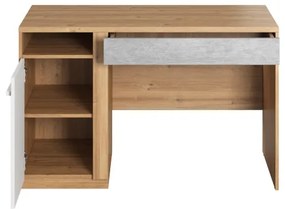 Birou Piano Cu 1 Usa Si 1 Sertar, Stejar Nash, Alb Si Beton, 120 Cm