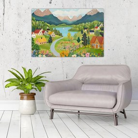 Tablou - Sat în Munți (90x60 cm)