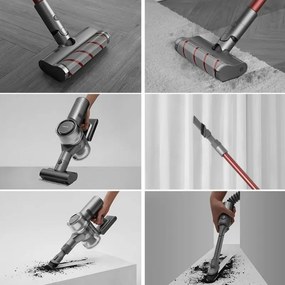 Aspirator vertical Dreame V11 VVN6, 450W, 150AW, 25000Pa, 125000 rpm, 0.5 l, 3 moduri, 90 min, OLED, HEPA, Indicatori, Gri/roșu