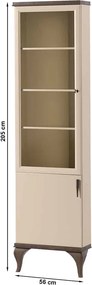 Vitrină lemn masiv nuc de colt Leona Crem-, 56 × 50 × 205 cm