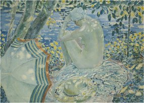 Tablou pe sticlă - Frederick Carl Frieseke, On the Bank, reproducere (70x50 cm)