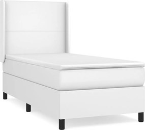 vidaXL Pat box spring cu saltea, alb, 90x190 cm, piele ecologică
