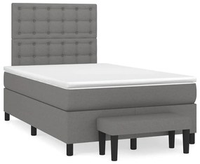 vidaXL Pat box spring cu saltea, gri închis, 120x190 cm, textil