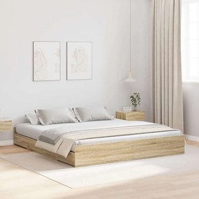 vidaXL Cadru de pat cu depozitare cu sertar Stejar sonoma 200 x 200 cm
