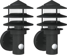 vidaXL Lămpi exterioare de perete cu senzori, 2 buc., negru, oțel inox