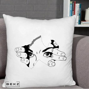 Perna Decorativa Ochi care Rup Suprafata, 40x40 cm, Alb Pufos, Husa Detasabila, Perna Inclusa, BEKZ®