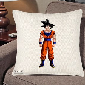 Perna Personalizata Dragon Ball Goku Complet in Gi Portocaliu, 40x40 cm, Crem Reliefat, Husa Detasabila, Perna Inclusa, BEKZ®