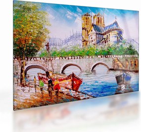 Tablou pe sticlă - Pictură în ulei a orașului (70x50 cm)