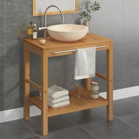 Masuta toaleta, lemn masiv de tec, cu chiuveta de marmura, crem Crem, 74 x 45 x 75 cm