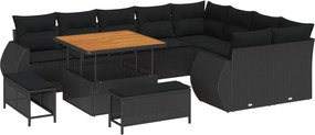 vidaXL Set de canapele pentru grădină 12 pcs Negru poliratan