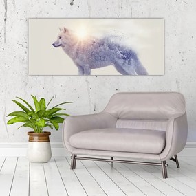Tablou - Lupul arctic oglindit în peisaj sălbatic (120x50 cm)