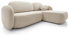 Canapea colțar extensibilă OLBIA, tip L, cu spațiu de depozitare, pe partea dreaptă, bej