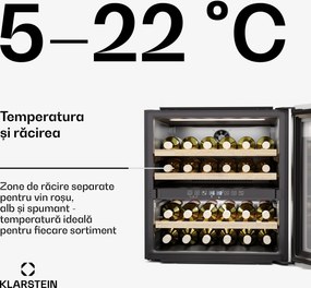Klarstein Frigider pentru vinuri Rhone 36 Duo, 36 sticle, Control LED, push-to-open, silențios