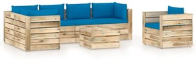 Set mobilier gradina cu perne, 7 piese, lemn verde tratat light blue and brown, 7