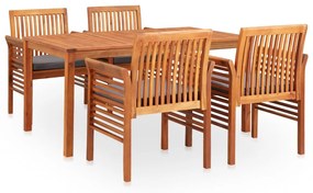 Set mobilier de exterior cu perne 5 piese, lemn masiv de acacia Gri, 5, 4x fotoliu + masa, Morke gra