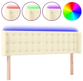 vidaXL Tăblie de pat cu LED, crem, 147x16x78/88 cm, piele ecologică
