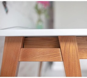 Birou cu bază din lemn de frasin Ragaba Luka Oak, lungime 65 cm, alb