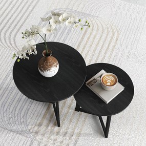 HOMCOM Set modern de mese de cafea, Cadru de Oțel, MDF, Design Rotund, suprapozabil, Negru | Aosom Romania