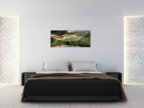 Tablou cu lac și soarele translucid (120x50 cm)