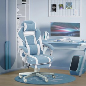 HOMCOM Scaun Gamer Rabatabil cu Înălțime Reglabilă Suport Retractabil pentru Picioare Suport Lombar și Tetieră Detașabilă Albastru | Aosom Romania