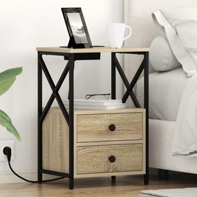 vidaXL Cabinet de noptiere cu stație de încărcare 2 pcs Stejar sonoma
