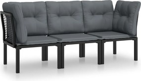 vidaXL Set mobilier de grădină cu perne, 3 piese, negru/gri, poliratan